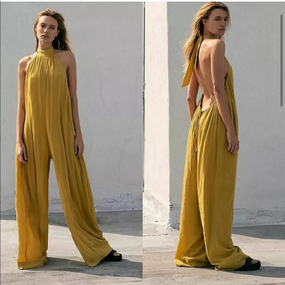 Free People Deep End halter jumpsuit size large